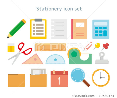 Stationery vector illustration set pencil clock notebook Stationery vector illustration set pencil clock notebook 70620373