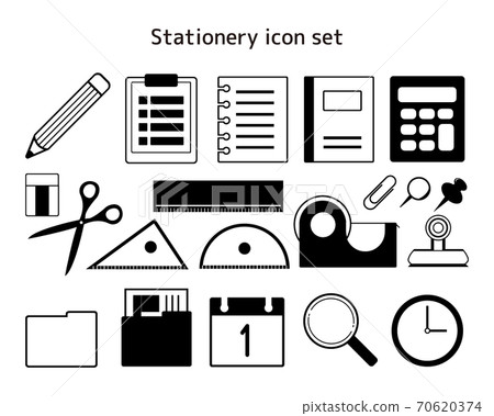 Stationery vector illustration set pencil clock notebook Stationery vector illustration set pencil clock notebook 70620374