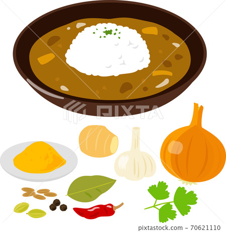 咖哩飯和配料香料和蔬菜 咖哩飯和配料香料和蔬菜 70621110