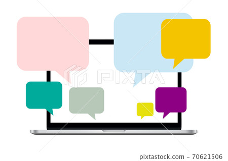 Chatting Window Social Media Bubbles on Laptop, People Remote Working Chatting Window Social Media Bubbles on Laptop, People Remote Working 70621506