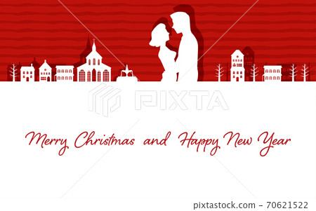 Paper-cutting illustrations of men and women hugging each other and the cityscape 70621522