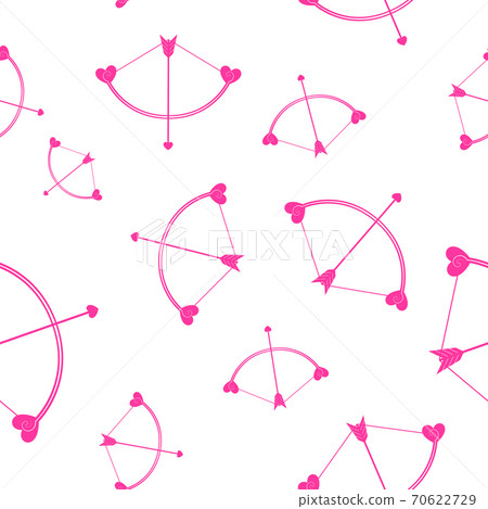 Bow and Arrow with Love Hearts Flat Icon Seamless Pattern Background, Symbol of Love and Valentine's Day. Vector Illustration. 70622729