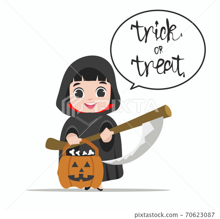 Cute girl Halloween Character in grim reaper costume Cute girl Halloween Character in grim reaper costume 70623087