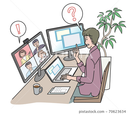 男子在網絡會議上討論 男子在網絡會議上討論 70623634