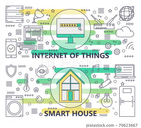 Vector thin line Internet of things and Smart House banners Vector thin line Internet of things and Smart House banners 70623667