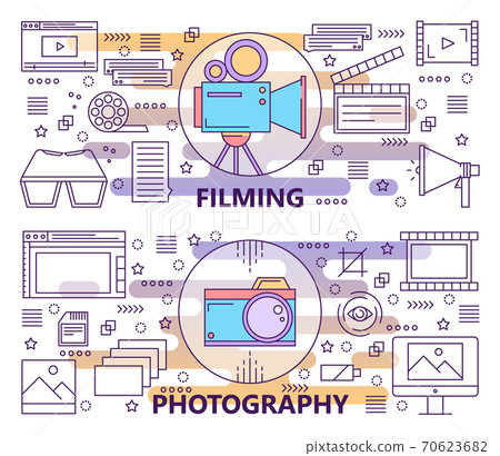Vector set of modern thin line Photography and Filming banners 70623682