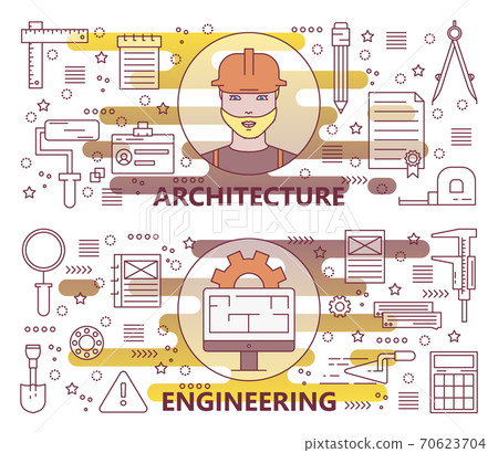 Vector set of modern thin line Architecture and Engineering banners Vector set of modern thin line Architecture and Engineering banners 70623704