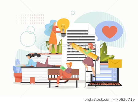 Literature and culture, poetry art. Tiny people poets writing poems, vector flat illustration Literature and culture, poetry art. Tiny people poets writing poems, vector flat illustration 70623719