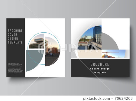 Vector layout of two square covers design template for brochure, flyer, magazine, cover design, book, brochure cover. Background with abstract circle round banners. Corporate business concept template 70624203