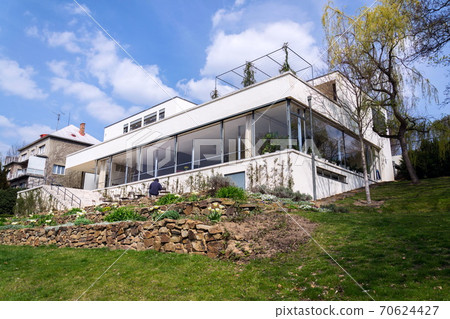 Exterior of the Villa Tugendhat by architect Ludwig Mies van der Rohe built in 1929-1930, modern functionalism architecture monument, Brno, Moravia, Czech Republic, UNESCO World Culture Heritage site 70624427