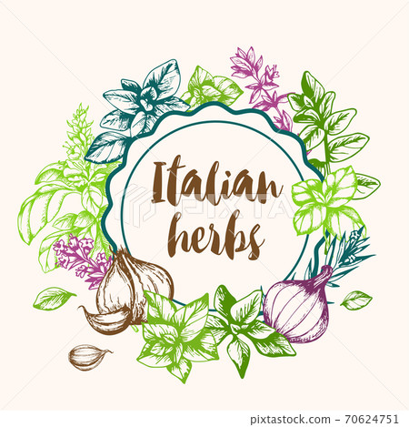Vintage background with Italian spices Vintage background with Italian spices 70624751