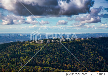 Aerial view of Burnaby Mountain during a vibrant morning Aerial view of Burnaby Mountain during a vibrant morning 70624841