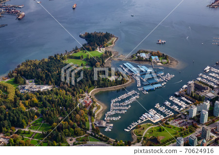 Aerial view of Coal Harbour and a modern Downtown City 70624916