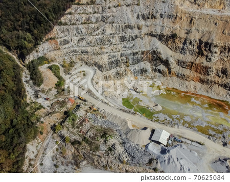 Aerial drone view quarry and polluted pond Aerial drone view quarry and polluted pond 70625084