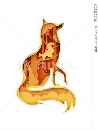 Fox Silhouette With Nature Wild Animals Stock Illustration