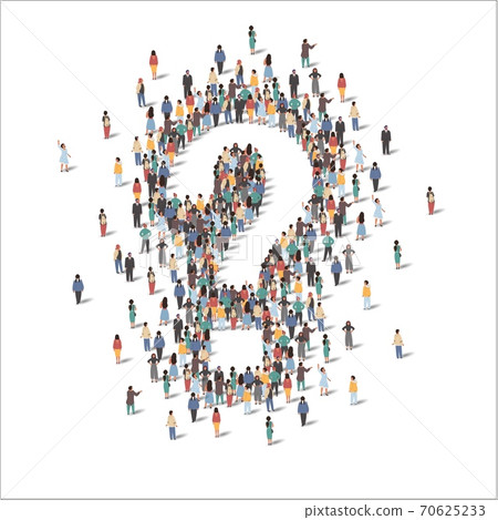 Large group of people forming together question mark symbol, flat vector illustration. 70625233