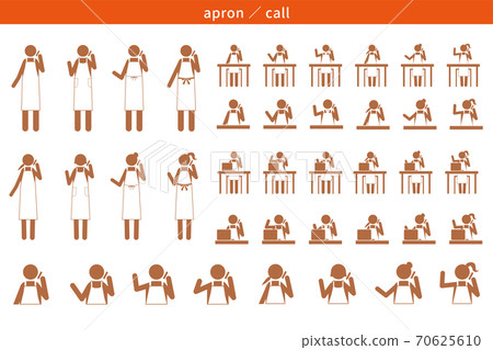 Apron pictogram person smartphone call phone icon conversation laptop computer PC 70625610