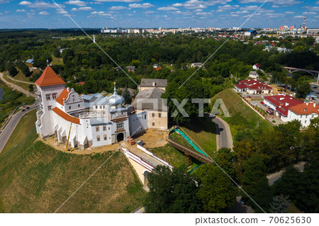 Top view of the old castle in Grodno, Belarus.Reconstruction of the old castle in the city of Grodno is underway. 70625630