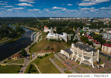 Top view of the city center of Grodno, Belarus. The historic centre with its red-tiled roof,the castle and the Opera house Top view of the city center of Grodno, Belarus. The historic centre with its red-tiled roof,the castle and the Opera house 70625633