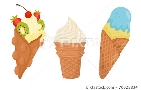 Ice Cream in Waffle Cone with Berries Vector Set Ice Cream in Waffle Cone with Berries Vector Set 70625834