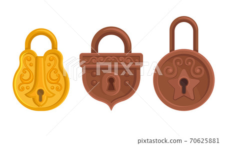 Golden and Copper Padlock with Keyhole as Security Mechanism Vector Set Golden and Copper Padlock with Keyhole as Security Mechanism Vector Set 70625881