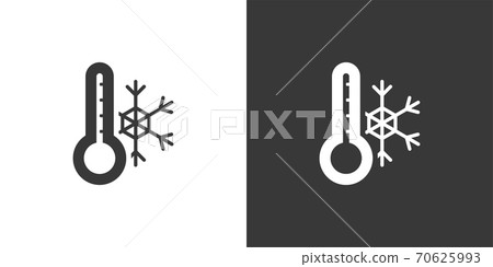 Thermometer. Winter temperature. Snowflake. Isolated icon on black and white background. Weather vector illustration 70625993