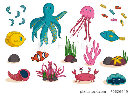 Set of tropical species. Elemets for kids clothes and items design. Vector illustration 70626449