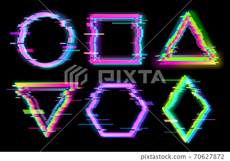 Colorful glitch geometric shapes, frames set with neon effect Colorful glitch geometric shapes, frames set with neon effect 70627872