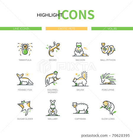 Exotic pets - modern line design style icons set 70628395