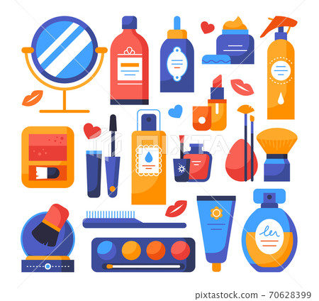Makeup and cosmetics - set of flat design style elements Makeup and cosmetics - set of flat design style elements 70628399
