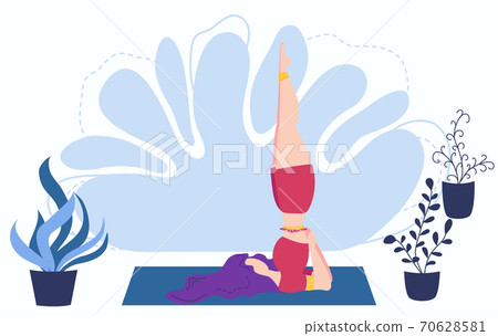 Girl at greenhouse or home garden with plants growing in pots. Relaxed young woman enjoying rest. Girl meditates. 70628581