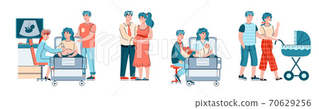 Set of vector isolated illustrations of characters of happy young parents 70629256