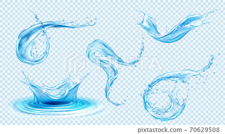 Vector set of blue clear water splashes 70629508