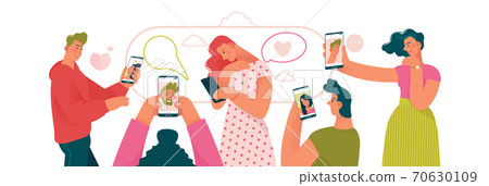 Meeting website, online correspondence, rendezvous, communication.Cartoon vector illustration for designers templates Meeting website, online correspondence, rendezvous, communication.Cartoon vector illustration for designers templates 70630109