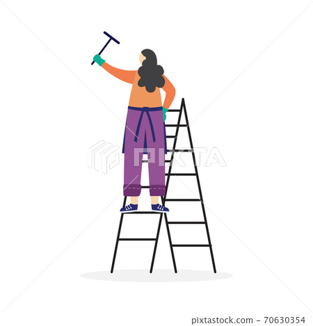 Woman cleaner with a cleaning scraper in hand a vector isolated illustration 70630354