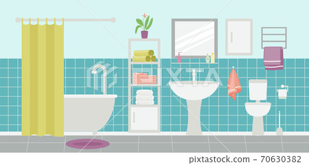 Clean elegant bathroom or toilet room interior flat cartoon vector illustration. 70630382