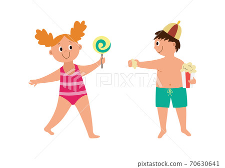 Happy children in swimsuits a flat cartoon isolated vector illustration Happy children in swimsuits a flat cartoon isolated vector illustration 70630641