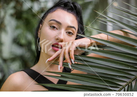 Summer fashion beauty portrait. Close up of - Stock Photo