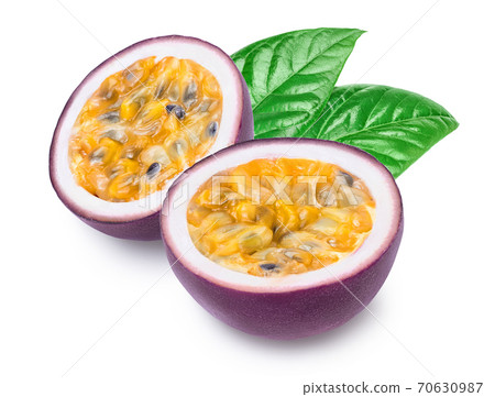 passion fruits half isolated on white background. maracuya with clipping path and full depth of field passion fruits half isolated on white background. maracuya with clipping path and full depth of field 70630987