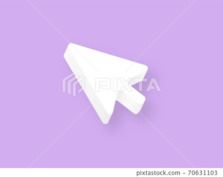 Mouse cursor white clay 3d. White arrow pointer on purple background computer technology help. Mouse cursor white clay 3d. White arrow pointer on purple background computer technology help. 70631103