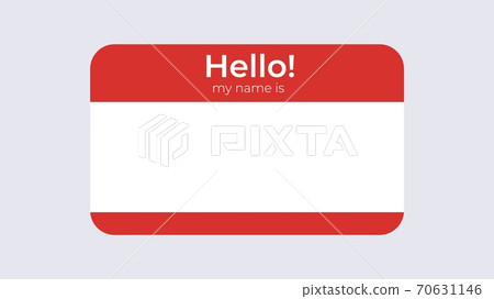 Hello badge name template. Business card identification with name of character attached red badge for presentation. 70631146