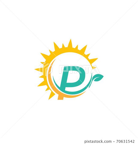 Letter P icon logo with leaf combined with sunshine design Letter P icon logo with leaf combined with sunshine design 70631542