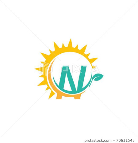 Letter N icon logo with leaf combined with sunshine design Letter N icon logo with leaf combined with sunshine design 70631543