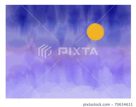 水彩風格滿月月夜背景圖 插圖素材 圖庫