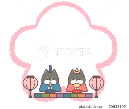 Hina doll black shiba inu plum line art frame Hina doll black shiba inu plum line art frame 70635195