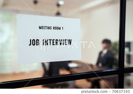 Interview sign in front of the meeting room. Business people wait for company Human Resource(HR). 70637193