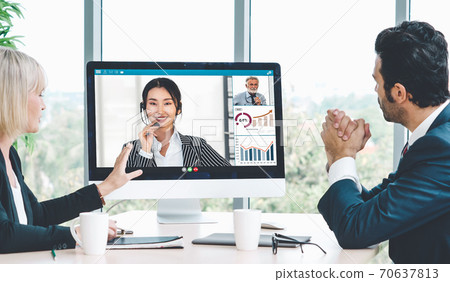 Video call group business people meeting on virtual workplace or remote office 70637813