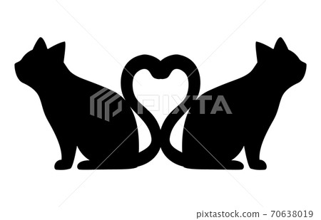 Cats In Love With Heart Shaped Tails. Vector Illustration, Icon