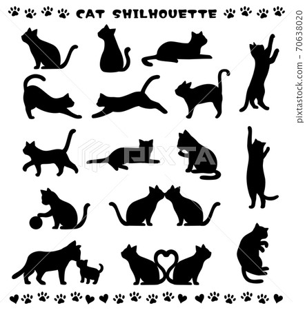 Silhouettes of cats in various poses 70638020