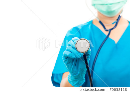 woman doctor in blue uniform holding stethoscope 70638118